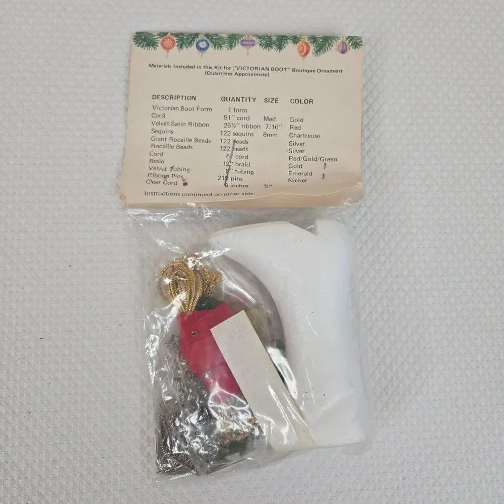 Vintage LeeWards Victorian Boot Boutique Kit 1973 DIY Christmas Ornament Craft